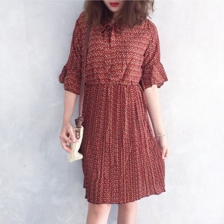 Váy vintage hoa nhí tay bèo tiểu thư