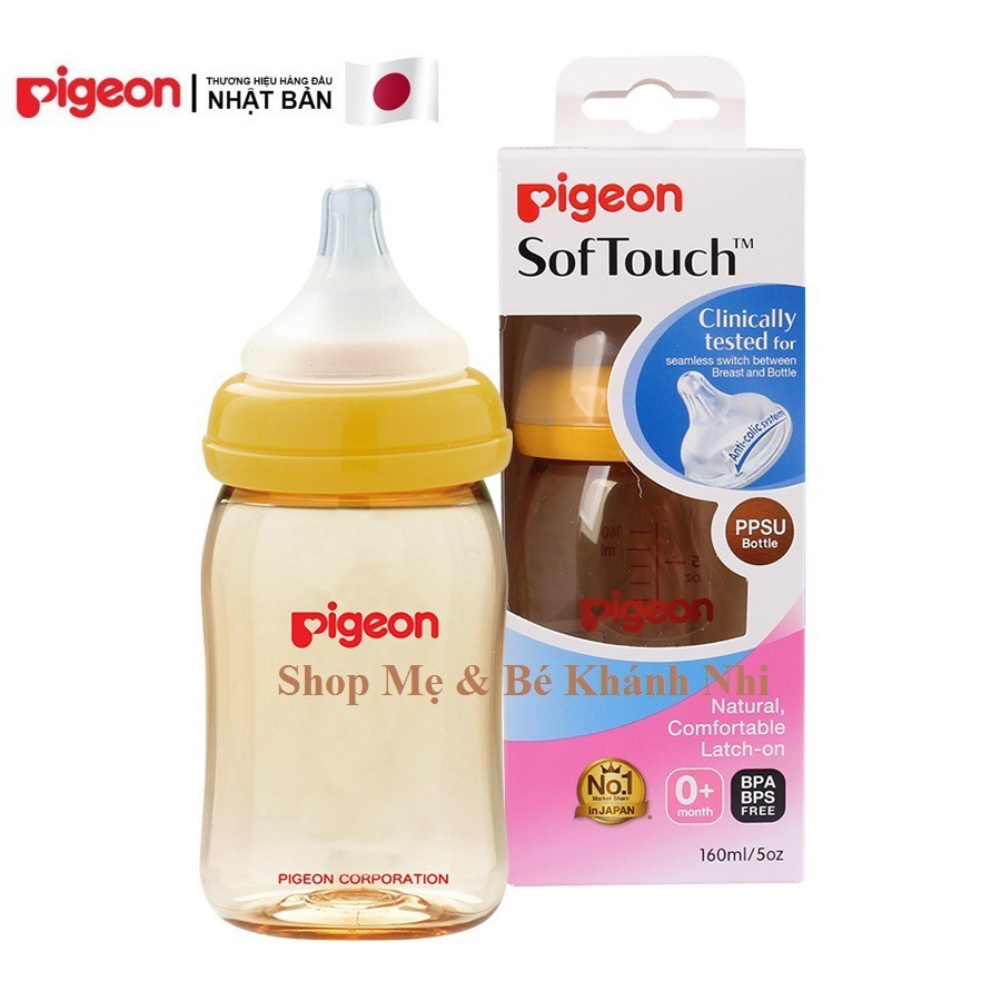 [Mã 267FMCGSALE giảm 8% đơn 500K] Bình Sữa Pigeon PPSU Plus 160ML - Bình Sữa Pigeon Cổ Rộng PPSU Plus 160ML