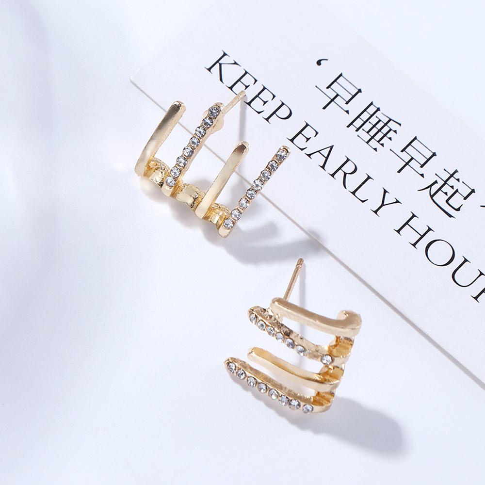 Khuyên Tai VANES1 Đính Đá Thanh Lịch Cho Nữ|Bông Tai Bốn Hàng Bốn Móng Thời Trang Nữ Tính