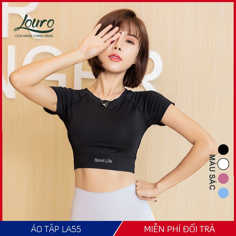 Áo croptop body Louro LA55, kiểu áo croptop tập gym chất liệu thun cotton co giãn thoáng mát