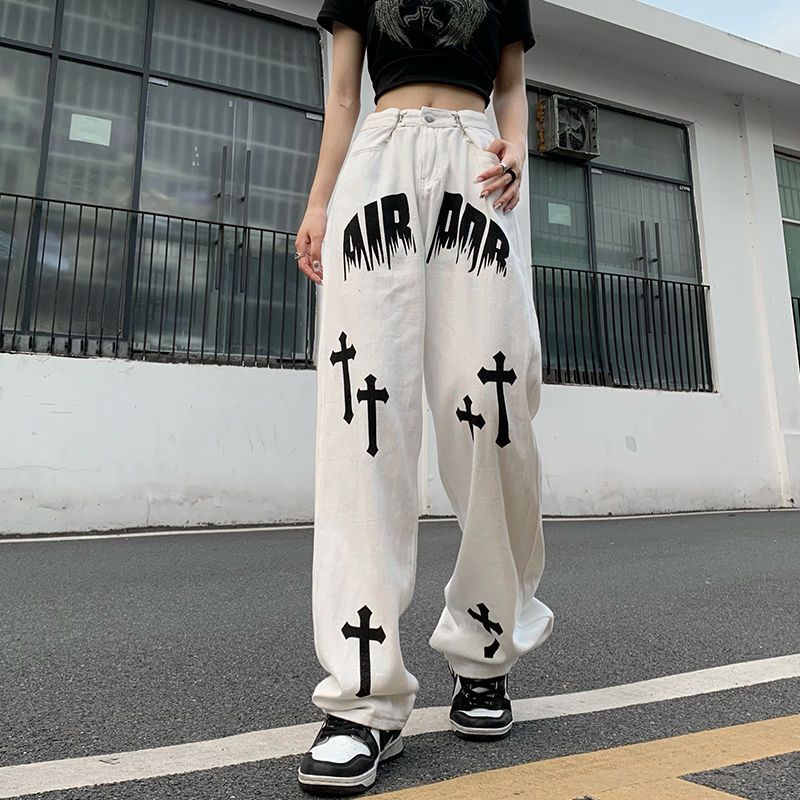 Jiashucheng Quần Jeans Nữ In Chữ Thời Trang Năng Động