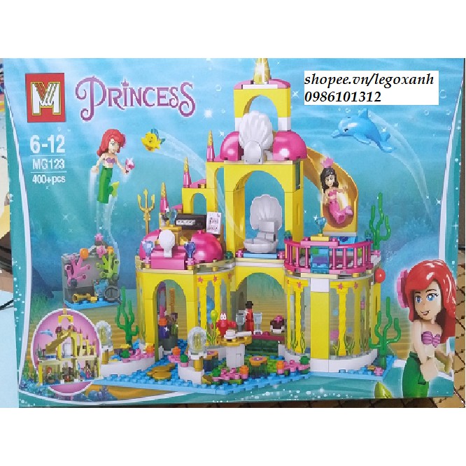 Bộ Lego Lắp Ráp Xếp Hình Princess MG123 Mô Hình Lâu Đài Dưới Nước Của Nàng Tiên Cá Ariel 400 Khối - Đồ Chơi Trẻ Em