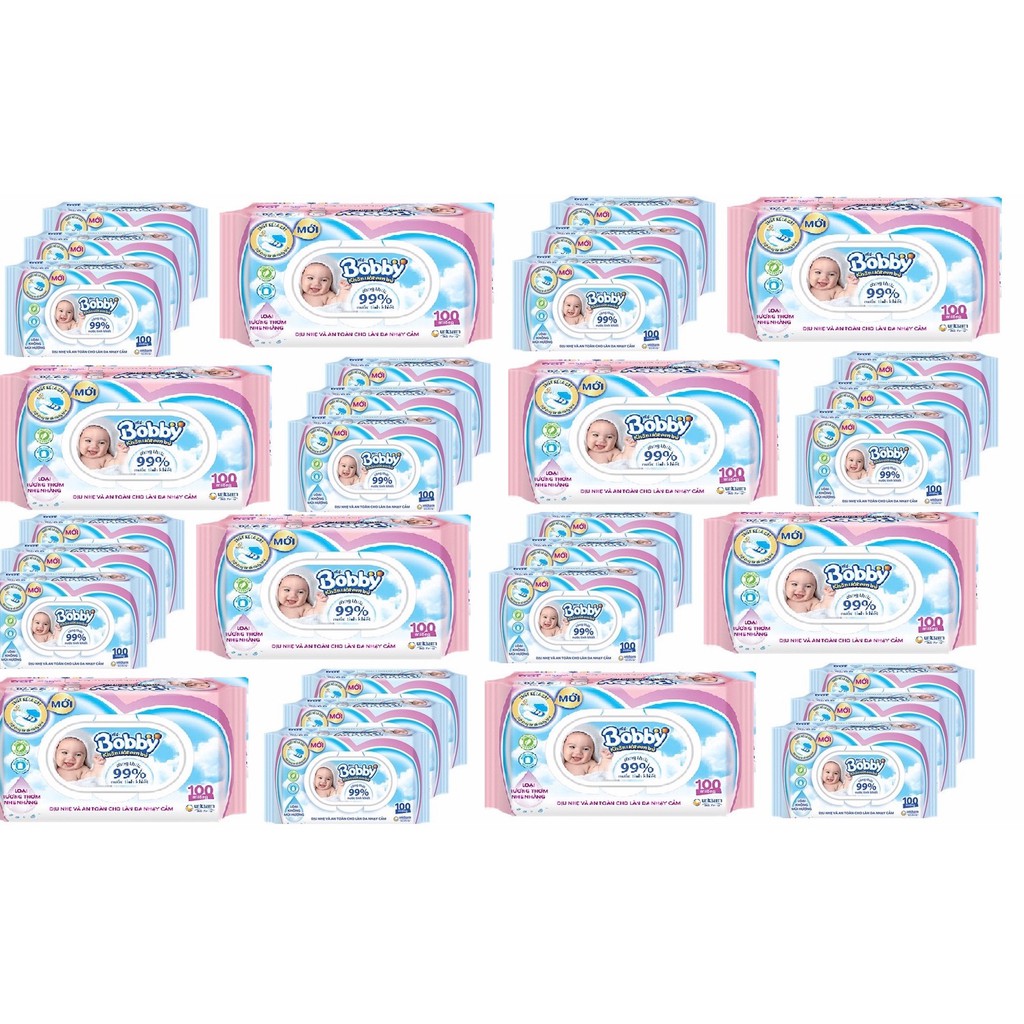 [Combo 20 gói] Khăn ướt Bobby 100 tờ (HỒNG/XANH)