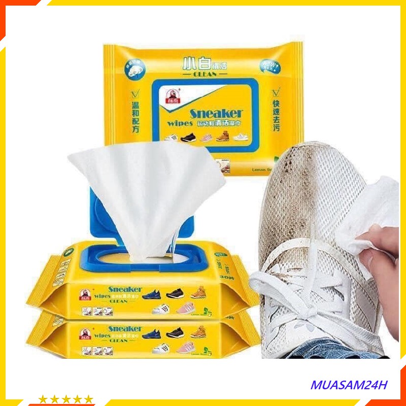 Giấy lau giầy - Khăn lau giày Sneaker thần thánh, gói 30 tờ, làm sạch bụi, bẩn trên giầy dép nhanh chóng, tiện lợi.