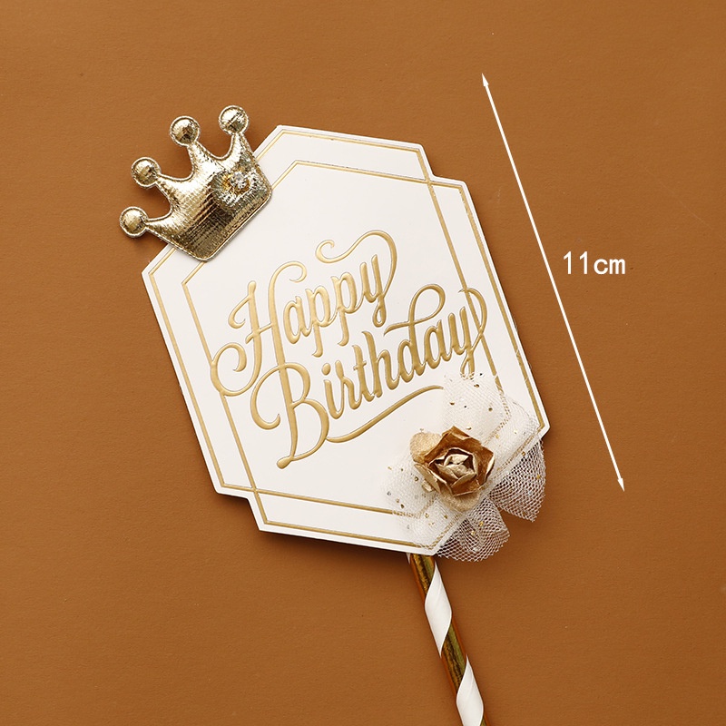 Topper Cắm Trang Trí Bánh Kem Hình Vương Miện Chữ Happy Birthday