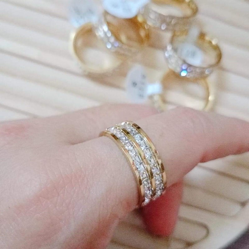 Nhẫn 2 hàng đá titan đá ba lết siêu bền màu không đen, không phai màu 065.16