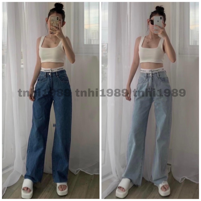 quần jean baggy ống rộng phối lưng chữ đẹp