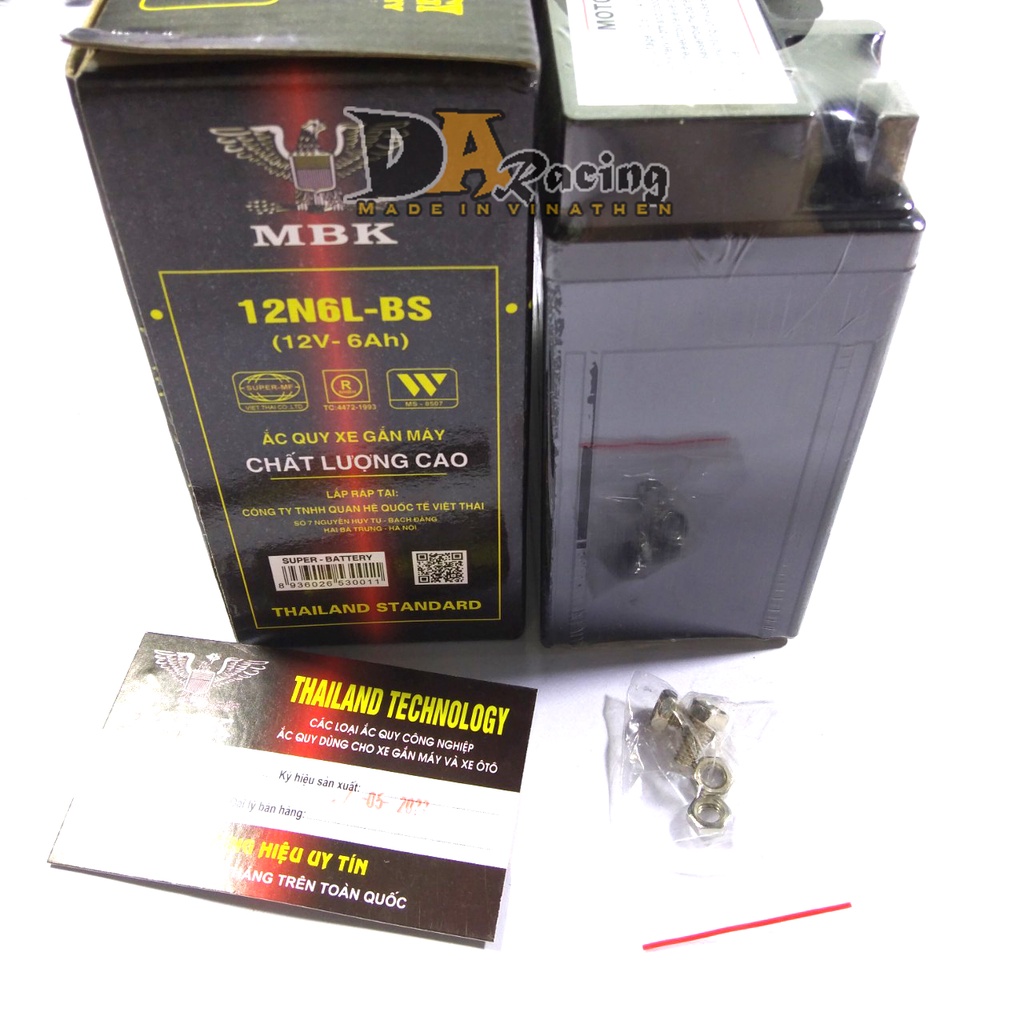 Bình ắc quy khô  MBK THAILAND 12N6L-BS  12V-6Ah/10hr kích thước 12x6x 12,5 cm