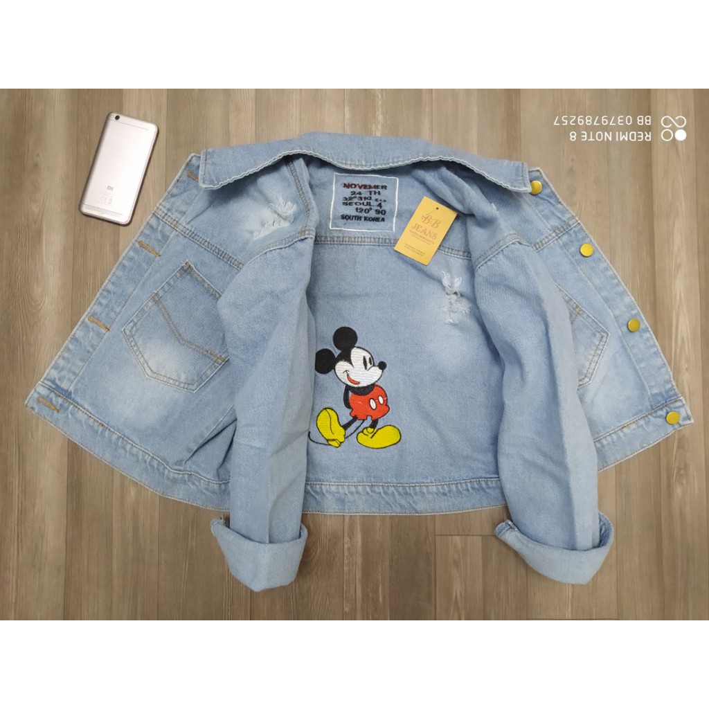 Áo khoác jean nữ xanh chuột Mickey cao cấp bao đẹp form 58kg - Mua Ngay
