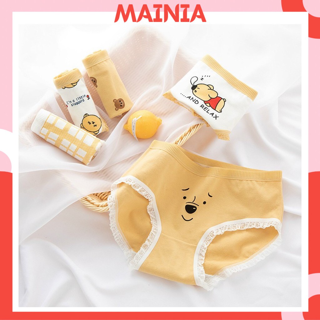 [Có Bigsize] Quần Lót Nữ Cotton Màu Vàng Họa Tiết Gấu Quần Chíp Cotton Dễ Thương Xinh Xắn Mainia Shop