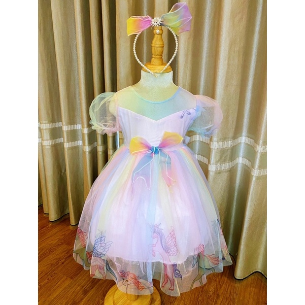 Váy công chúa cho bé/ Đầm công chúa cho bé hoạ tiết Pony bảy màu ‼️ Kèm bờm nơ xinh xắn‼️