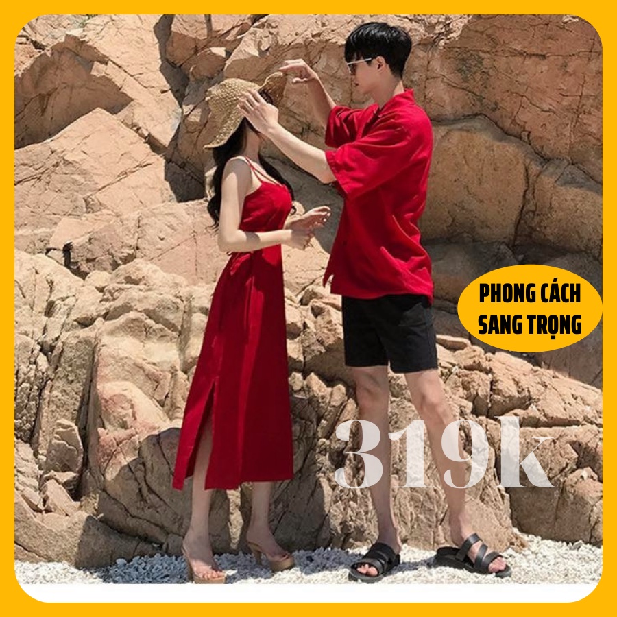 Đồ đôi nam nữ đẹp, đồ đôi đi biển, áo đôi áo cặp đi biển nam nữ gồm áo váy sơ mi Hàn Quốc dáng dài cao cấp COUPLE STORE
