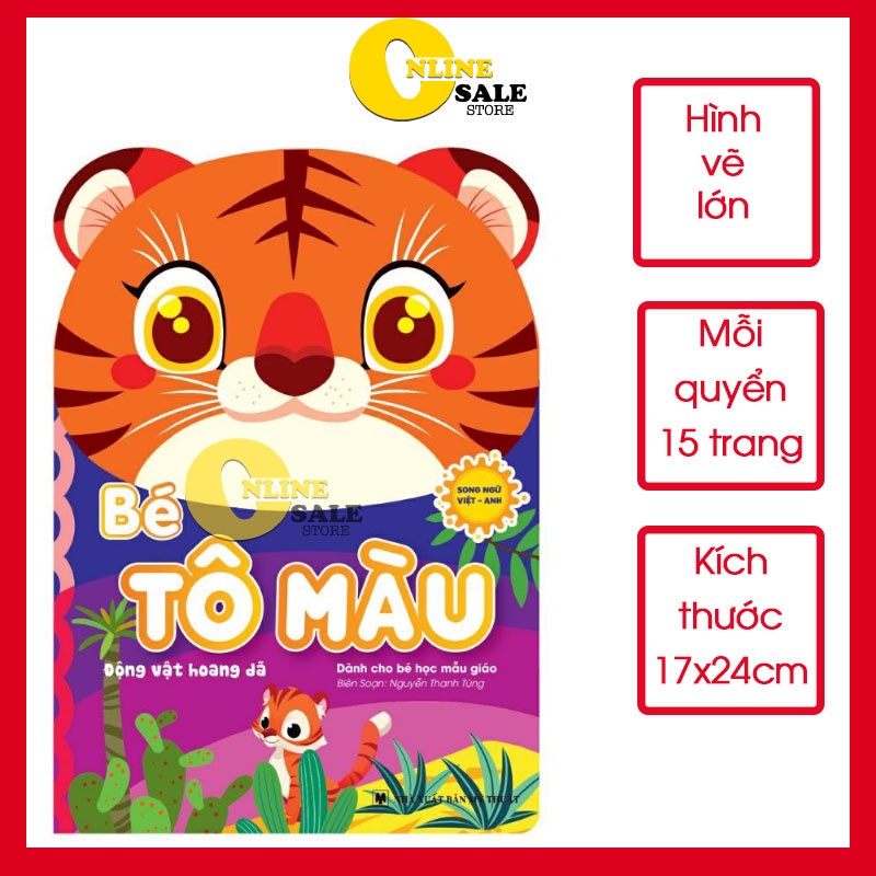 [Tặng Túi] Bộ 8 quyển vở tập tô màu cho bé với 8 chủ đề khác nhau, song ngữ, hình ảnh lớn Kích thước 17x24cm