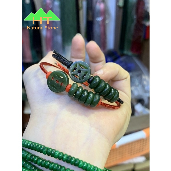 Vòng đeo tay dây cáp Đồng Điếu ngọc bi,ch xanh