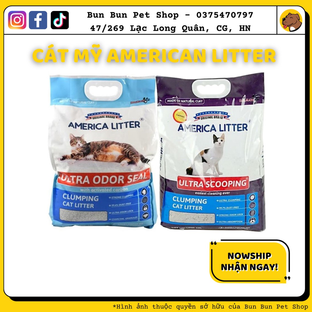 Cát Mỹ/Mĩ vệ sinh cho mèo mỹ American Litter 10L siêu vón siêu khử mùi