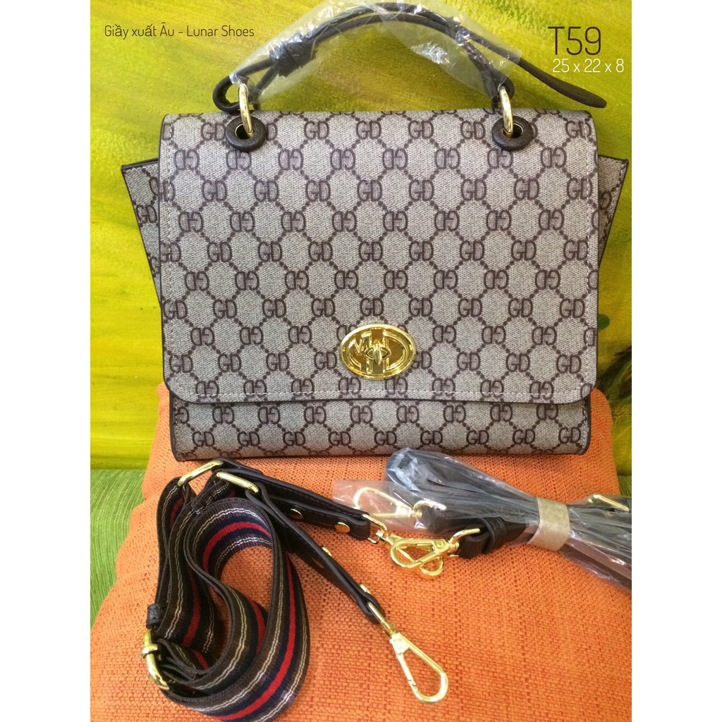 SALE T59 Túi xách nữ G siêu VIP size 25 màu nâu