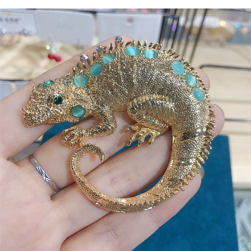 Trâm Cài Áo Hình Thằn Lằn Lớn Bằng Kim Loại Đính Đá Opal Dễ Thương Cho Nữ