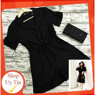 [Ảnh Thật] Jumpsuit Đen Lụa Italy Cao Cấp Quần Ống Ngắn Cổ Vest Thiết Kế Form Đẹp Sang Trọng Dự Tiệc, Đi Biển, Công Sở