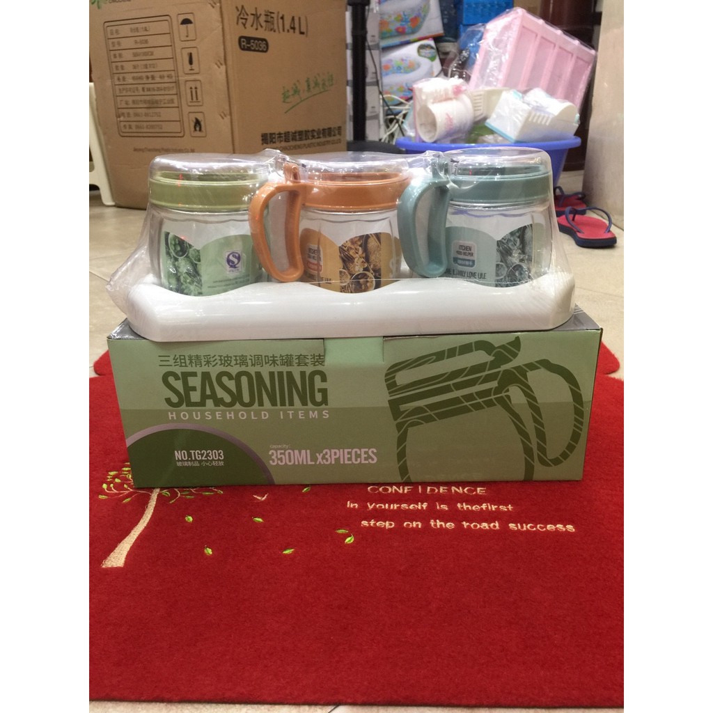 [Giá sỉ] Bộ hũ đựng gia vị thủy tinh cao cấp có khay 2 chiếc - 3 chiếc màu sắc bắt mắt