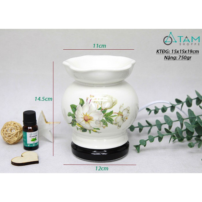 Đèn xông tinh dầu điện Gốm miệng sen in hoa lài ĐTDĐ-GOM-12 TAN