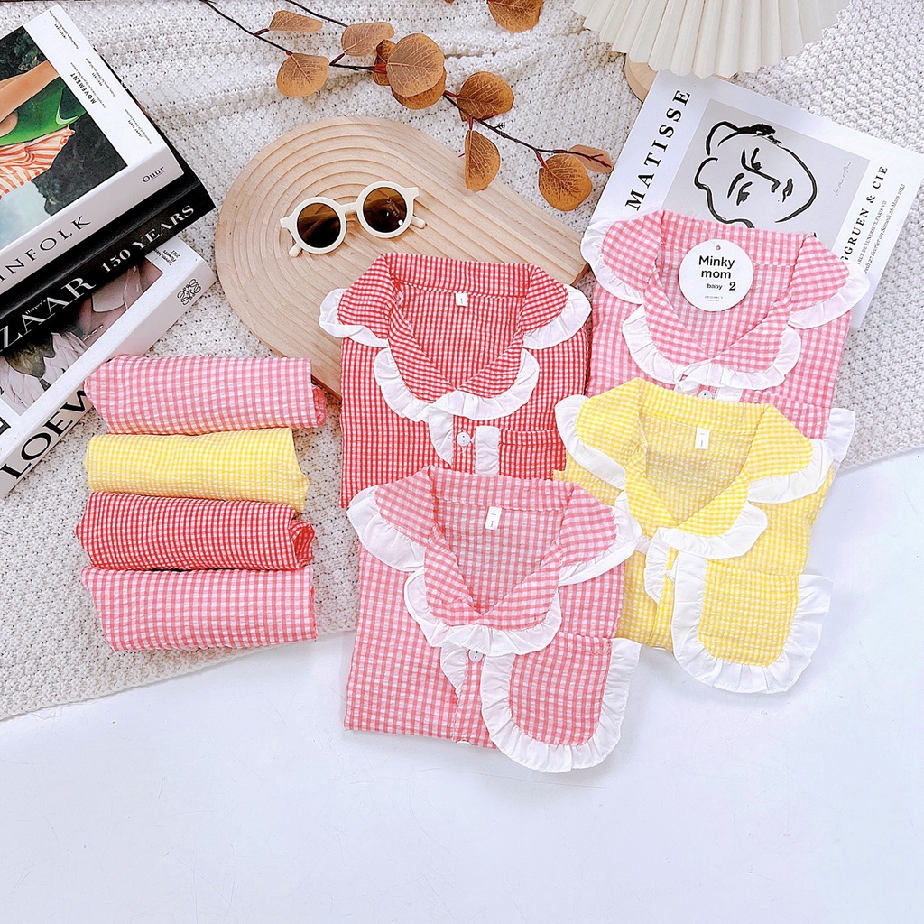 Bộ pijama bé gái dài tay phối ren cho bé từ 8-20kg