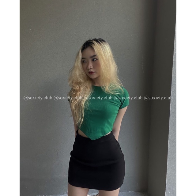 HÌNH THẬT áo croptop tay ngắn vạt nhọn A25