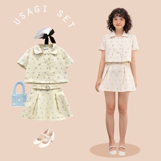 Bleubird set gồm áo và chân váy gấm hoa usagi set