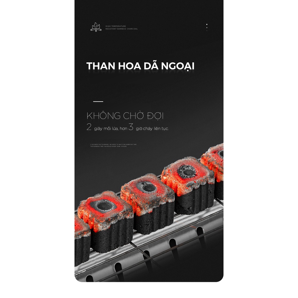 Than Hoa Không khói Than nướng Liu Riu Không lửa Chuyên Dụng, Mồi lửa siêu tốc bền bỉ 3.5-4h kiểm định SGS, CNAS
