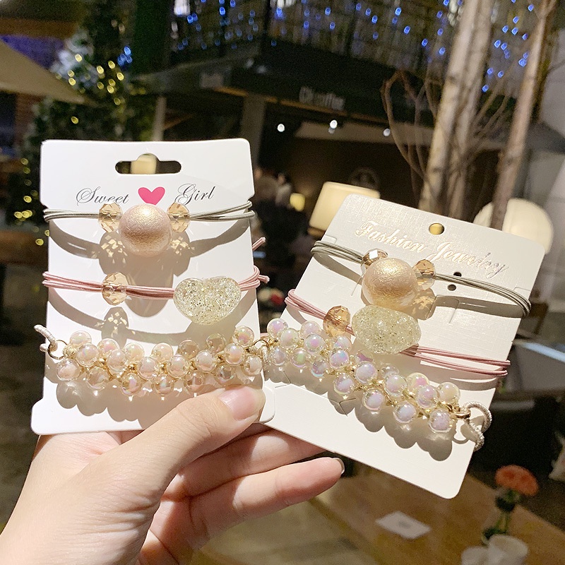 Bộ 3 dây buộc tóc đính ngọc trai xinh xắn