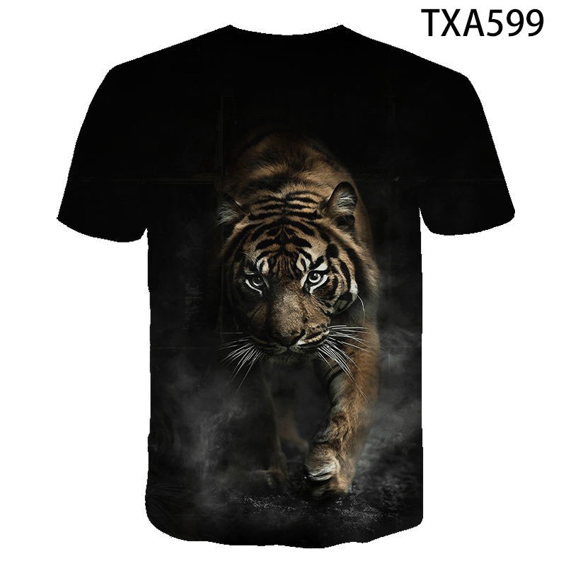 Áo Thun Tay Ngắn Màu Đen In Hình Hổ 3D Cá Tính Thời Trang Mùa Hè Cho Nam Và Nữ