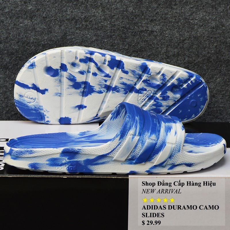 Dép Adidas Duramo Camo chính hãng màu trắng xanh dương sọc bóng