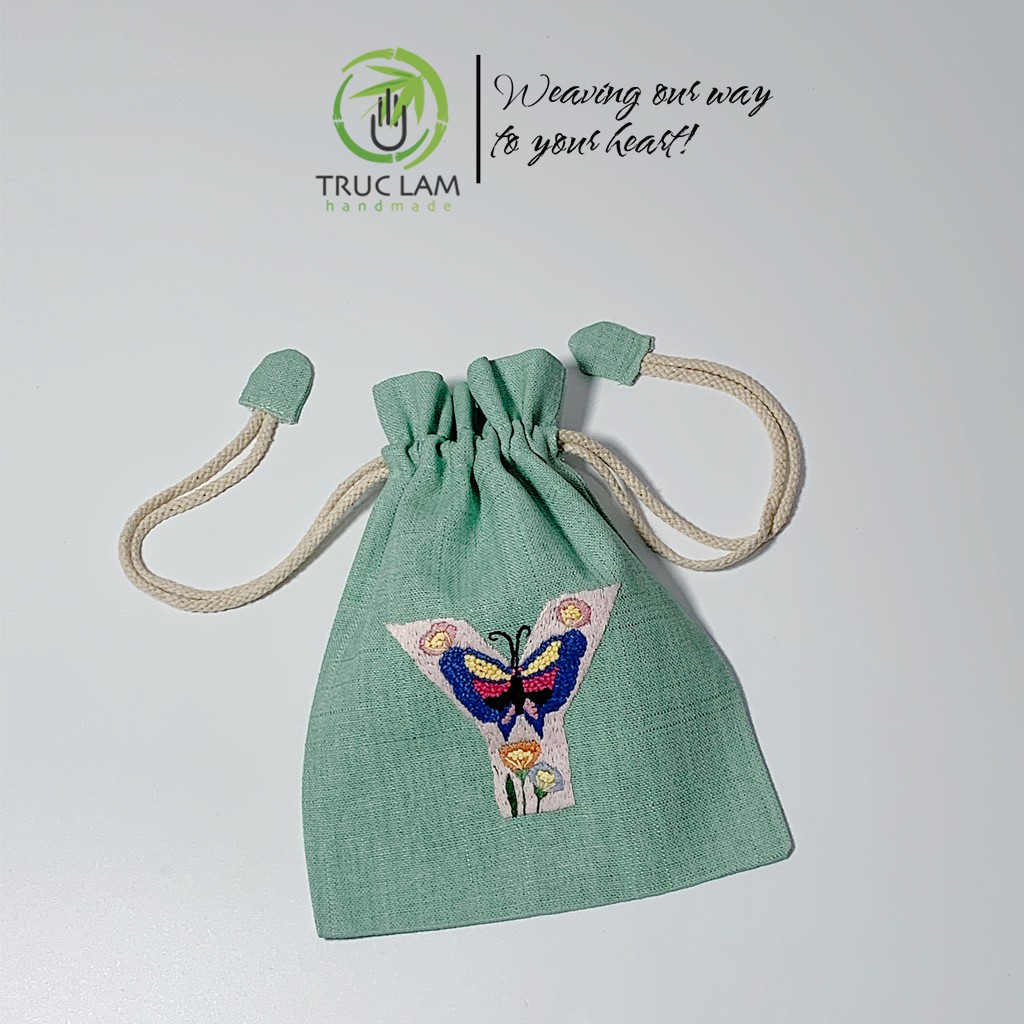 Túi Dây Rút Thêu Tay Họa Tiết Chữ Cái Y Phối Hoa Văn Nhiều Màu Sắc - Trúc Lâm Handmade