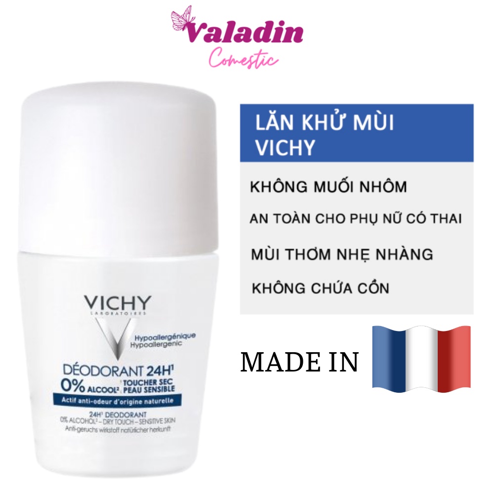 Lăn nách VICHY Deodorant Anti-Transpirant 24h 50ml Nắp trắng