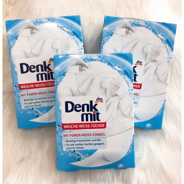 Giấy tẩy trắng quần áo DENKMIT hộp 20 tờ giữ màu trắng quần áo