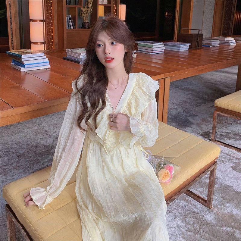 Đầm Midi Cổ Chữ V Thời Trang Mùa Xuân Pháp 2022 Cho Nữ