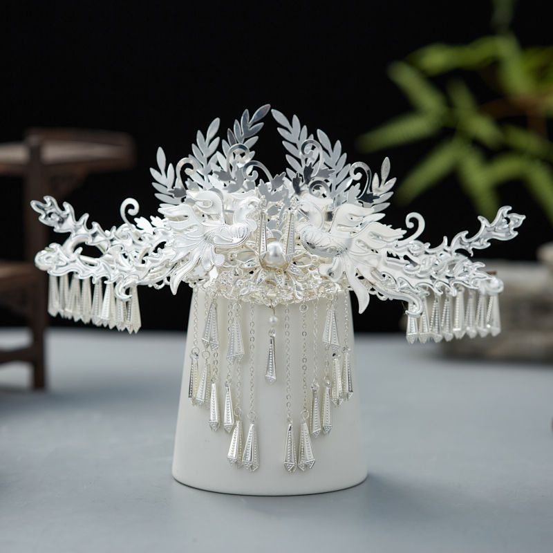 [Aishang Trang Sức Đẹp] Trâm Cài Tóc Hình Vương Miện Bằng Bạc Đẹp Mắt Phong Cách Hanfu Cổ Điển Miaojiang Miaojiang Nổi Tiếng