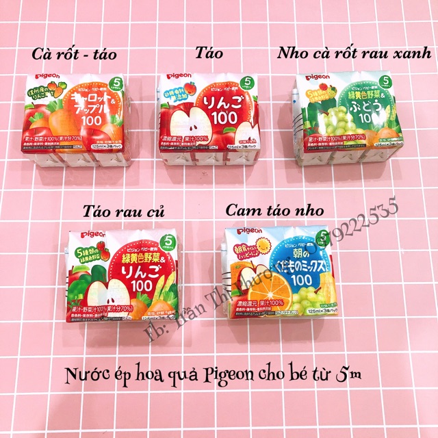 Nước ép trái cây Pigeon/Wakodo cho bé từ 5 tháng (Date 2/2024)