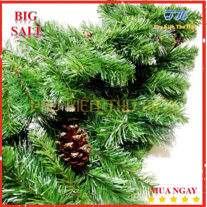 Dây Trang Trí Giáng Sinh Noel 3 Loại Lá Gắn Trái Thông Dài  270cm