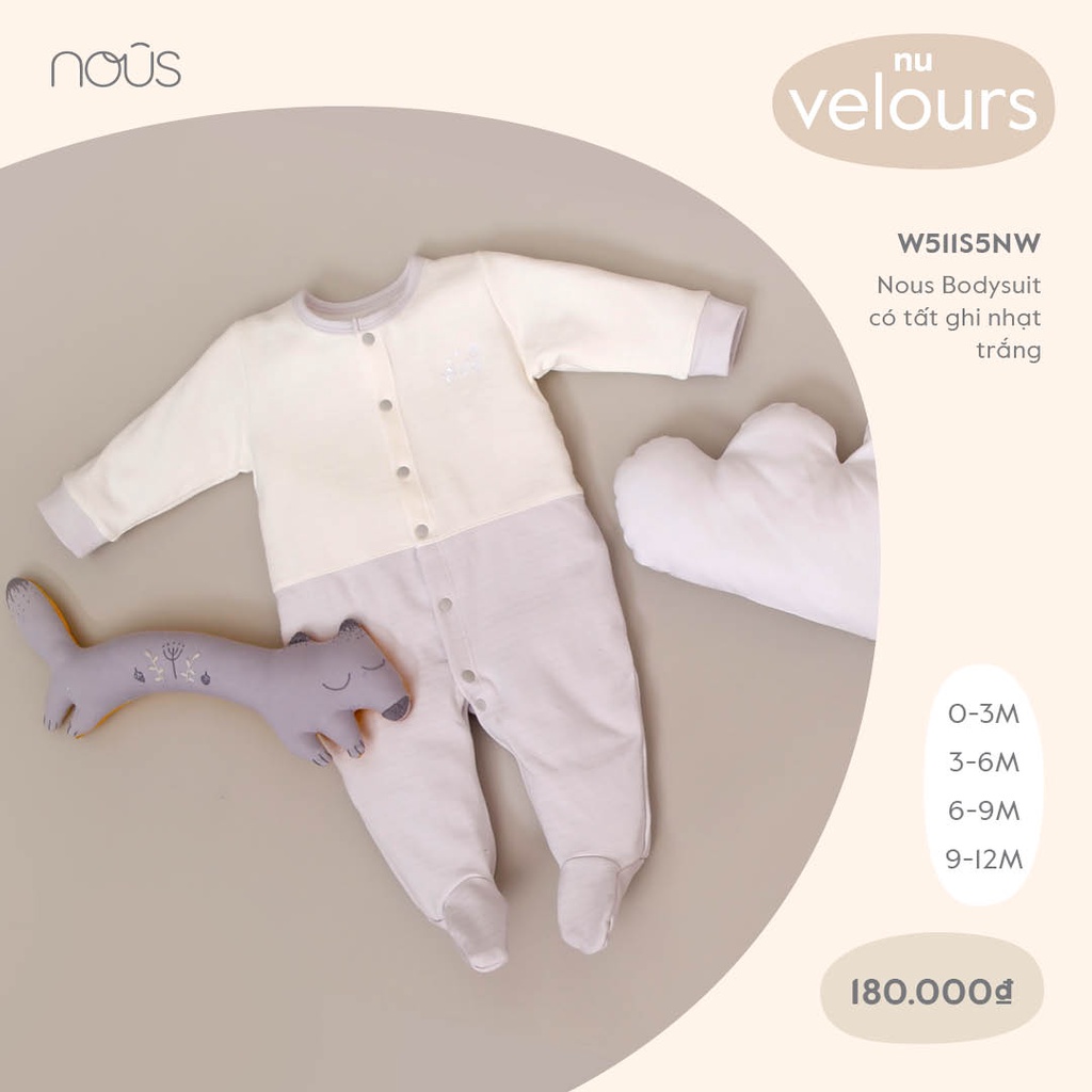 Bộ Quần Áo Liền Thân Bodysuit Kèm Tất Nous Cho Bé Gái Bé Trai Chất Nu Velours (Siz