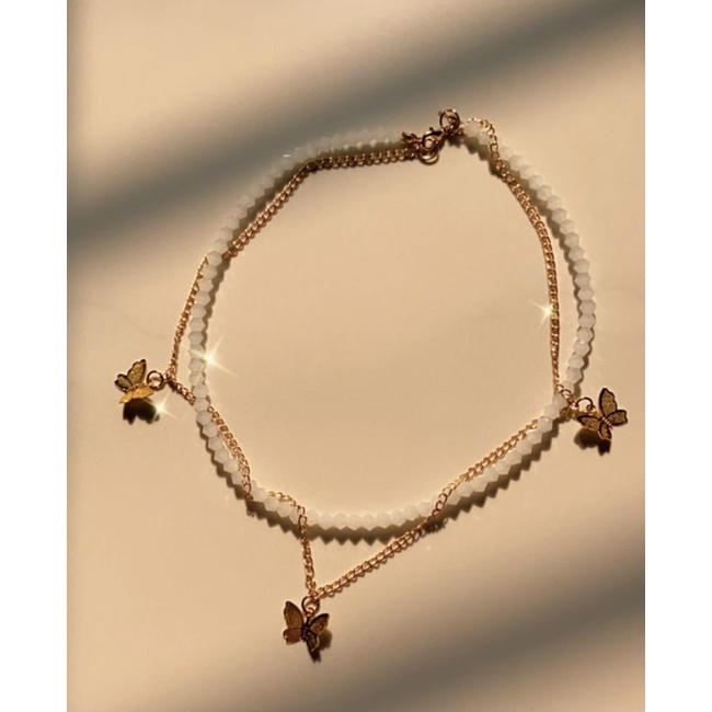 Vòng cổ choker handmade màu trắng layer với dây vàng
