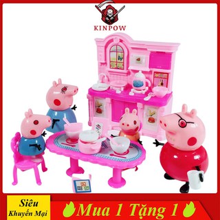Đồ Chơi Peppa Pig KINPOW Gồm 4 Chú Heo Peppa Và Tủ Bếp Cùng Nhiều Chi Tiết Mô Phỏng Phim Hoạt Hình