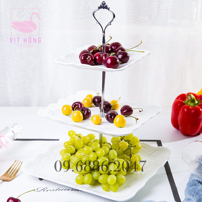 Khay Đựng Mứt tết, Bánh Kẹo Tết , Khay đựng bánh kẹo , hoa quả nhiều tầng hình vuông bằng sứ và inox cao cấp