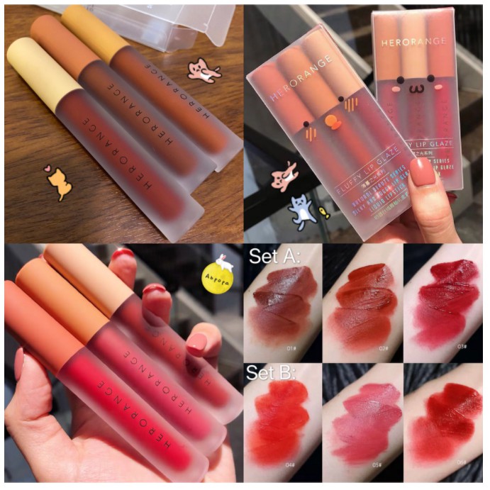 [Chính Hãng] Set 3 Cây Son Kem Lì Herorange Fluffy Lip Glaze - 0035 | BigBuy360 - bigbuy360.vn