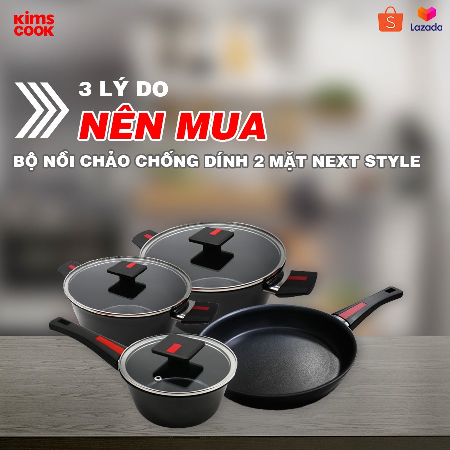 Bộ Nồi Chảo Chống Dính Ceramic Đáy Từ Hợp Kim Nhôm Kimscook Paella KCP-4 Xuất Khẩu Pháp - Bảo hành 24 tháng