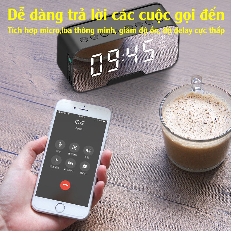 [Mã ELFLASH5 giảm 20K đơn 50K] Loa Bluetooth Không Dây Kiêm Đồng Hồ Báo Thức Mặt Gương Hiển Thị Đèn Led