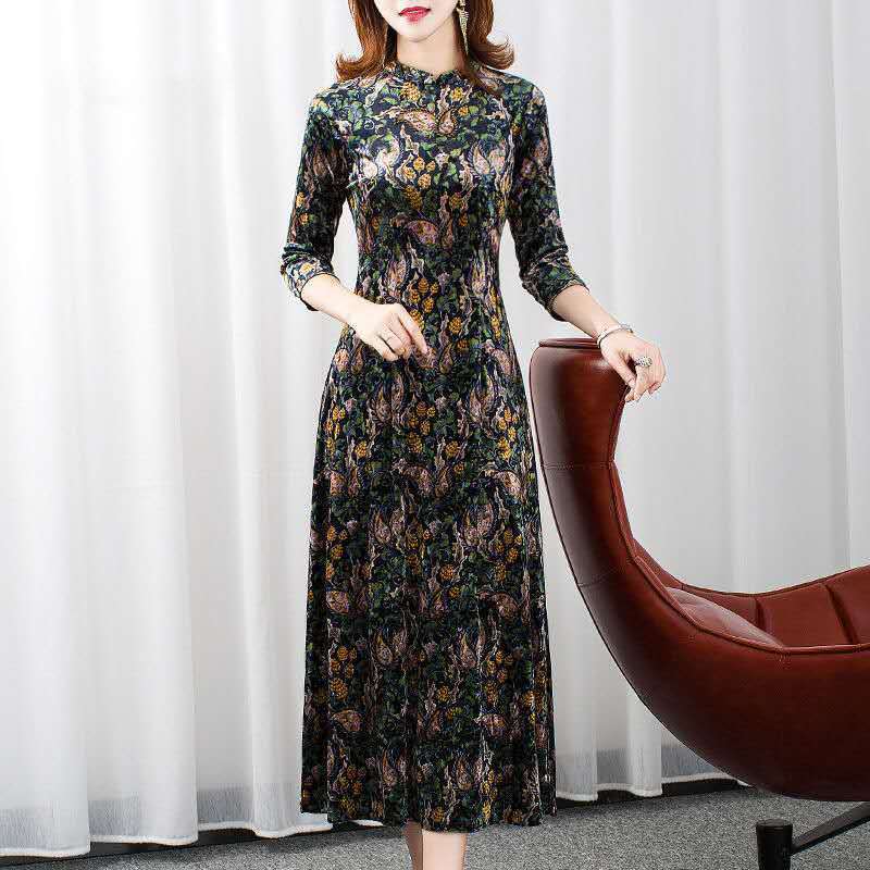 Lady's improved cheongsam mother dress 2020 high-end slimming floral retro plus size autumn dress | BigBuy360 - bigbuy360.vn