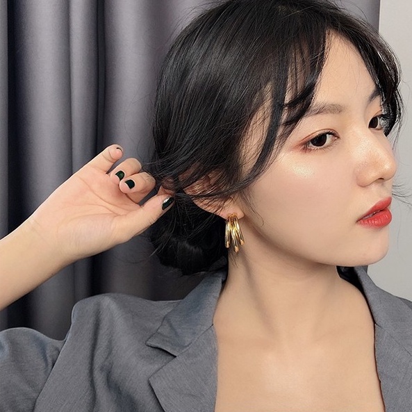 Khuyên tai kim loại phong cách đơn giản sang trọng cho nữ