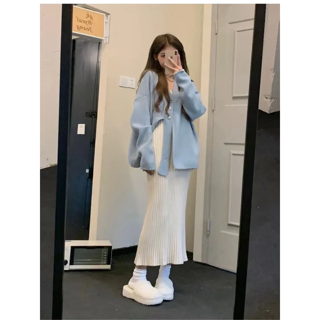 Áo Khoác Cardigan Dệt Kim Dáng Rộng Thời Trang Thu Đông