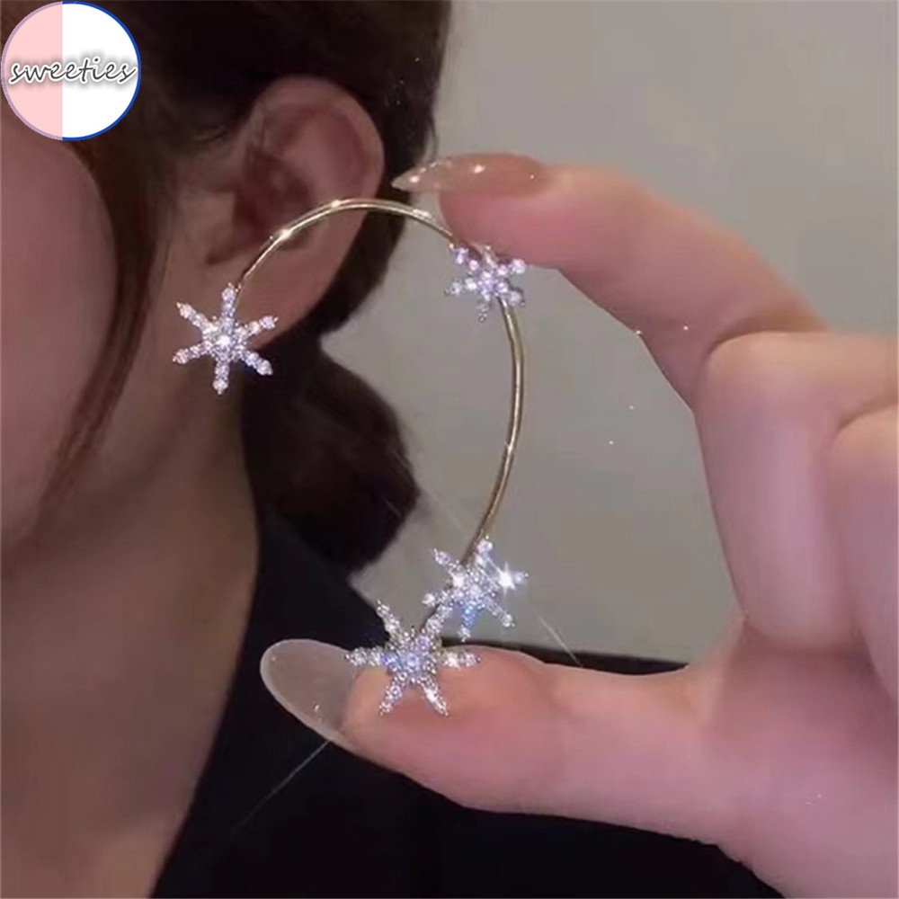 1 khuyên kẹp vành tai hình hoa tuyết đính đá thời trang cho nữ