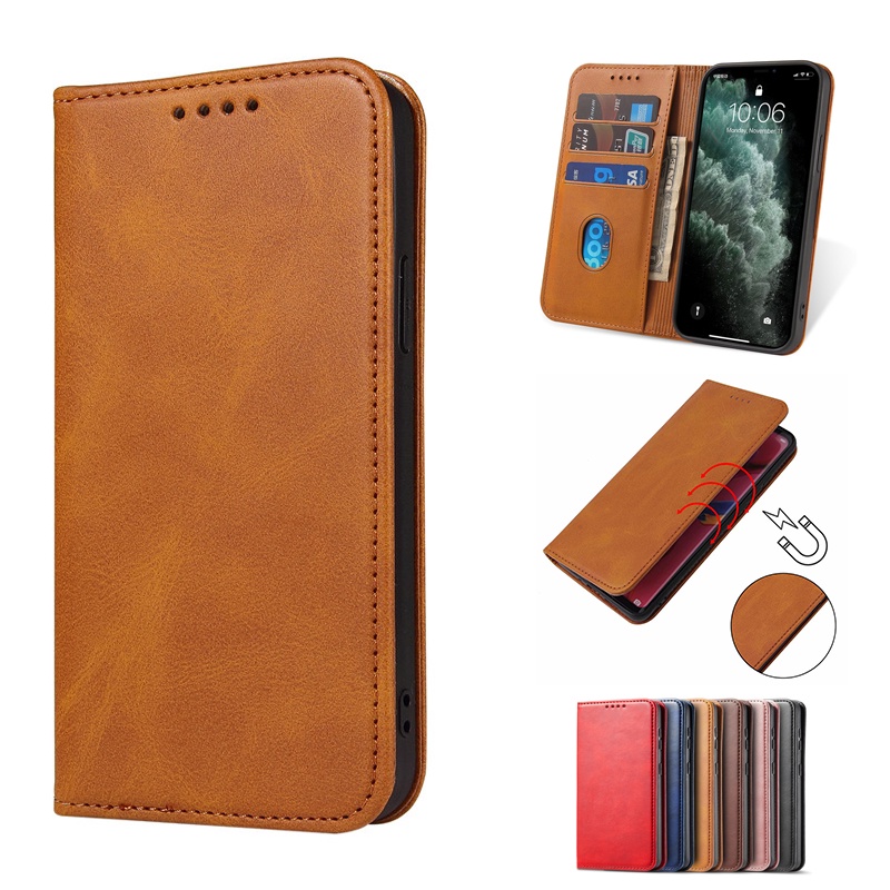 Bao Da Điện Thoại Nắp Lật Nam Châm Kiêm Ví Đựng Thẻ Chống Sốc Cho Iphone 12 Iphone11 Pro Max Mini Ốp